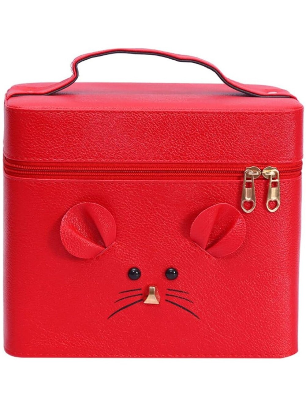 Large Capacity Cosmetic Train Case with Mirror Double Layered Red Portable